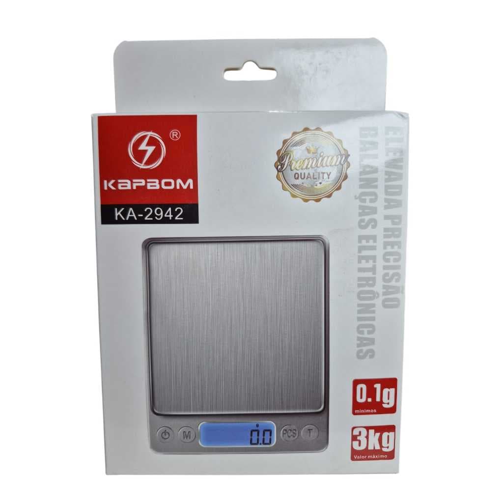 Balança  De Precisão Digital de Cozinha com Display LCD, Capacidade 3kg, Prata - KA-2942