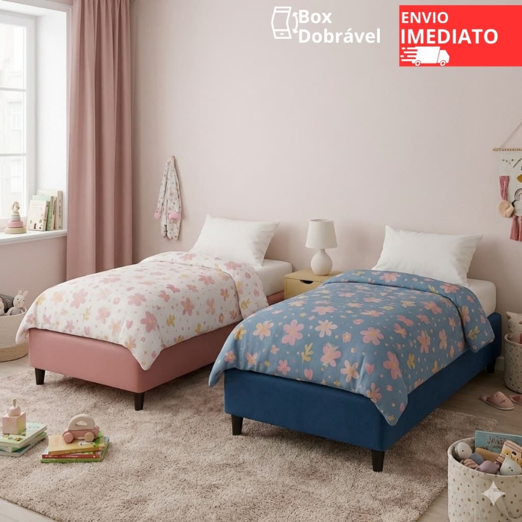 Base Box Cama Colchao Infantil Menino Menina Dobravel Demontavel 150x70 Tecido Suede Alta