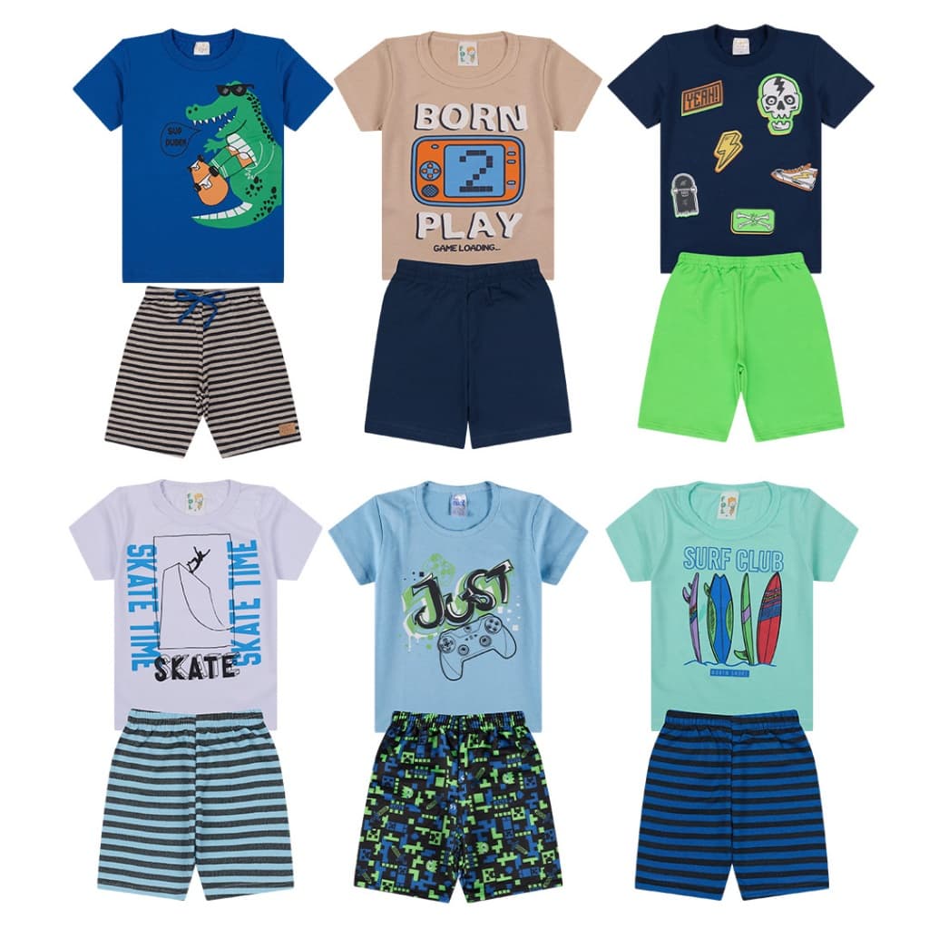 Kit Sortido Conjunto Infantil Menino -  Kit Conjuntos de Roupa Verão Menino Bebê - Roupa Escolar