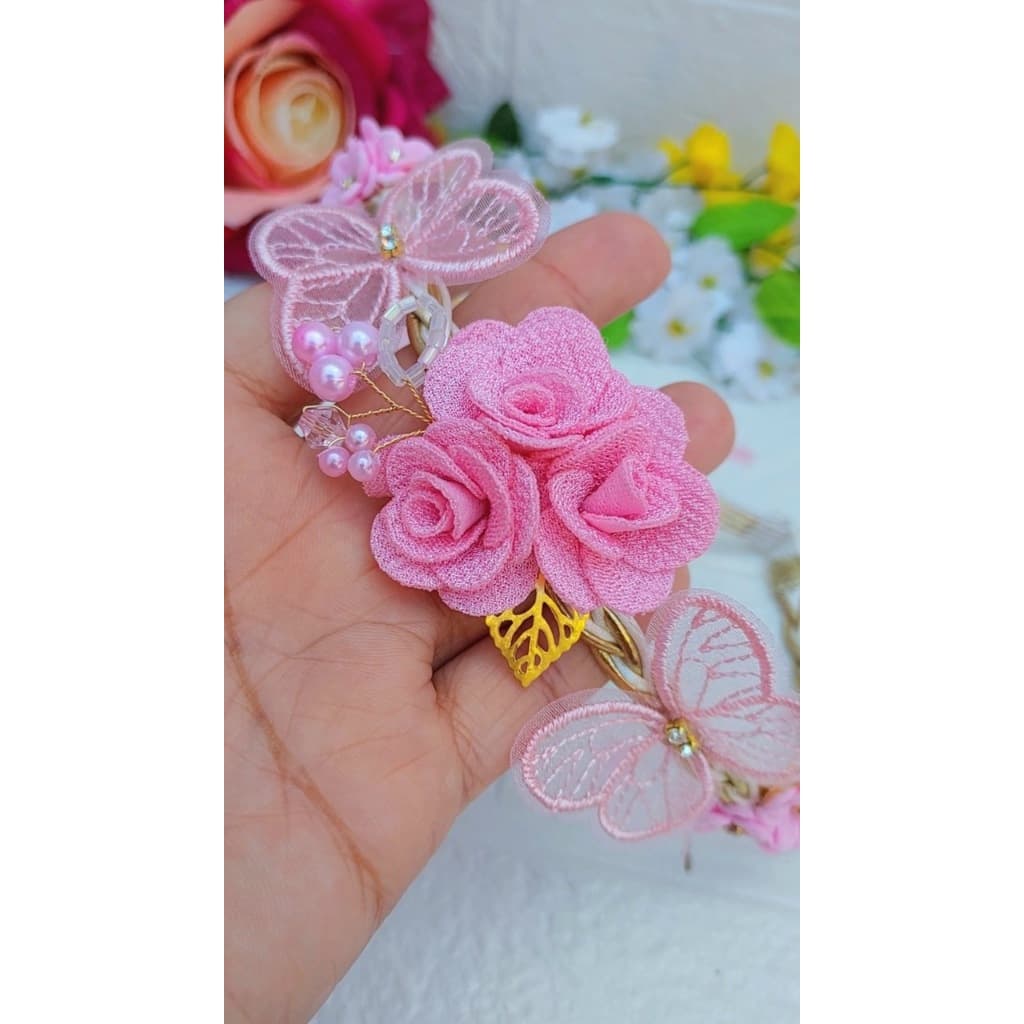 Faixinha Jardim Encantado,borboleta, tiara para bebês, perolas, flores rosa, com regulagem.