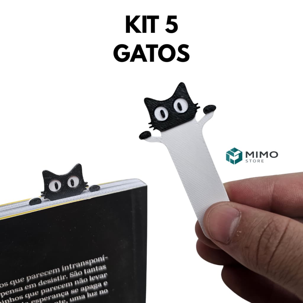 Kit 5 Marcadores de Página Gatinho 6x3 cm PLA Ecológico – Presente para Leitores e Amantes de Gatos