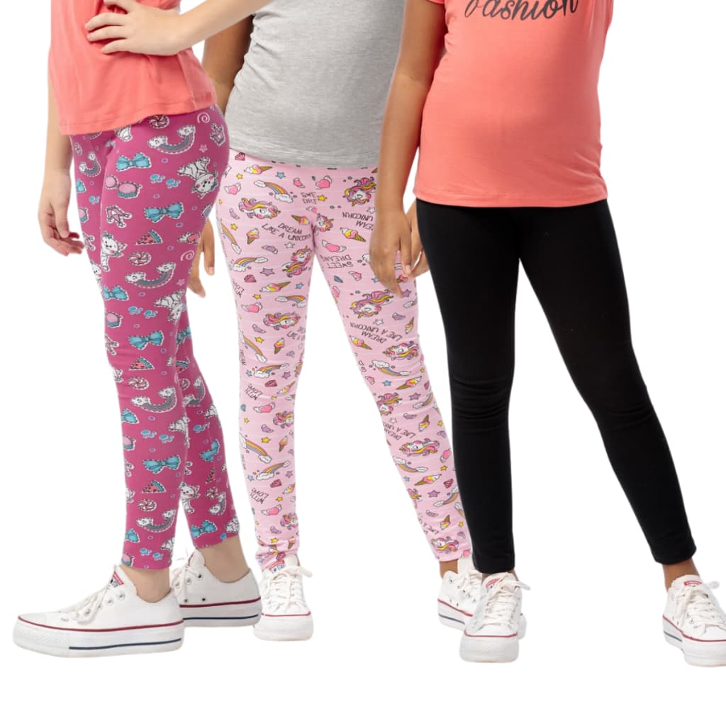 Kit 3 Peças Sortidas Calça Legging Infantil De Cotton Algodão Menina Infantil