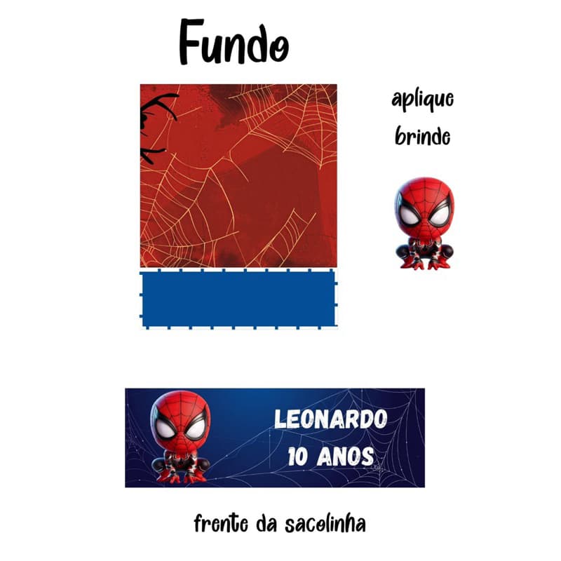 Decoração Personalizada para Sacolinha Transparente + Brinde Homem Aranha - Spider Man - Todos os Temas - Lembrancinha