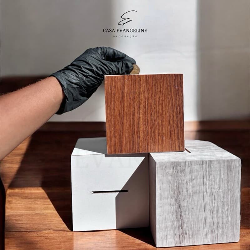 Kit 2 Cofre Cubo 12x12cm Cofrinho Para Moedas E Cédulas Em MDF Decorativo Guardar Dinheiro Miaeiro