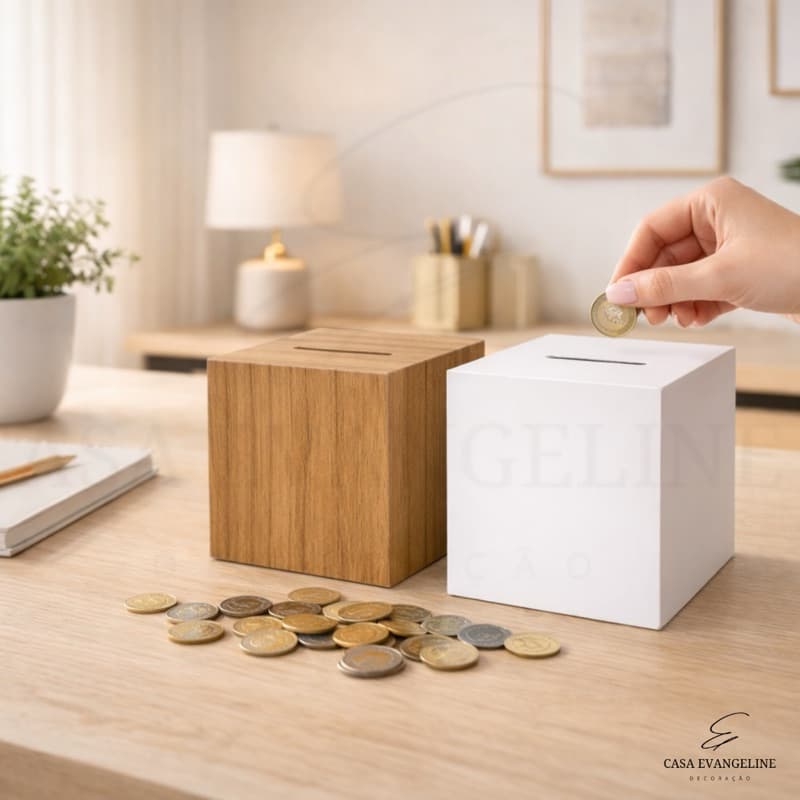 Cofre Cubo 12x12cm Cofrinho Para Moedas Cédulas Em MDF Decorativo Guardar Dinheiro Miaeiro Economia