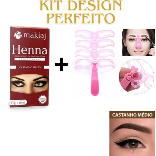 Kit Sobrancelha Perfeita: 4 Moldes + Henna - Design Profissional e Fácil Aplicação