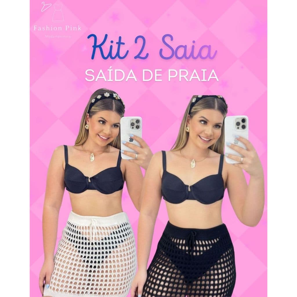 Kit 2 Saias Tricot Feminina Saída de Praia Crochê Furadinha Estilo Moda Verão Estilo Elegante