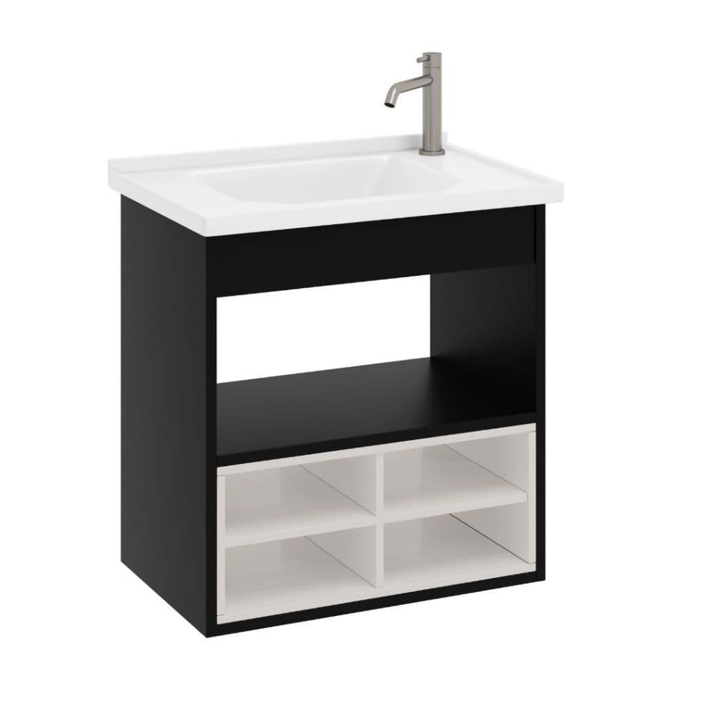 Gabinete Armário Aereo Banheiro Lavabo Alice Cuba Preto Bco