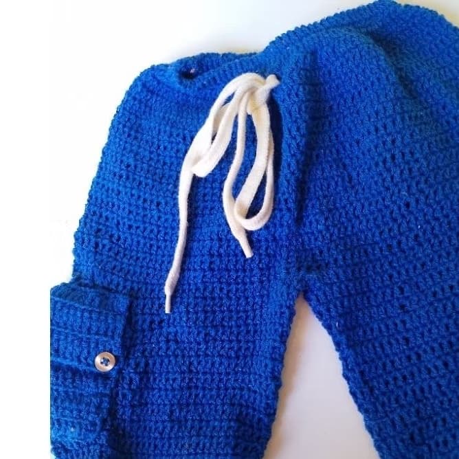 Calça de Crochê Bebê  Menino com Bolso 3 a 9 Meses