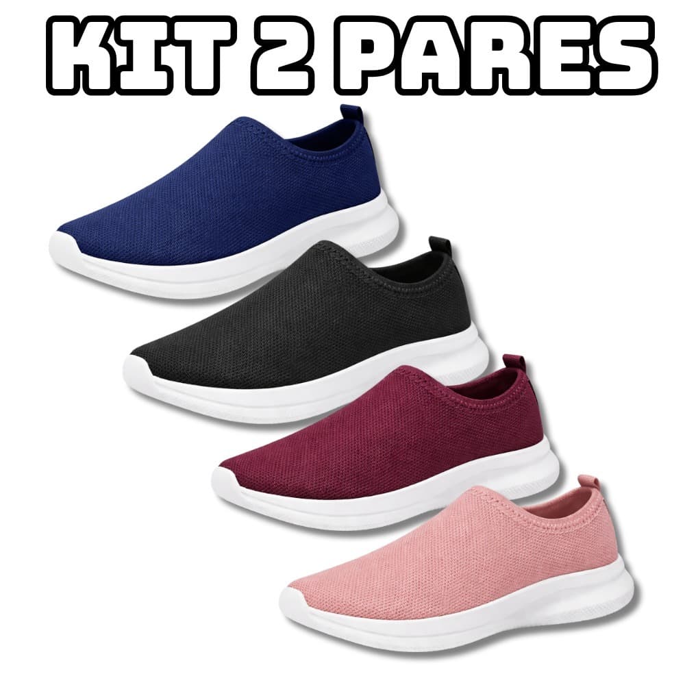 Kit 2 Pares Tênis Feminino Meia Slip On Confortavel E Macio Envio Imediato