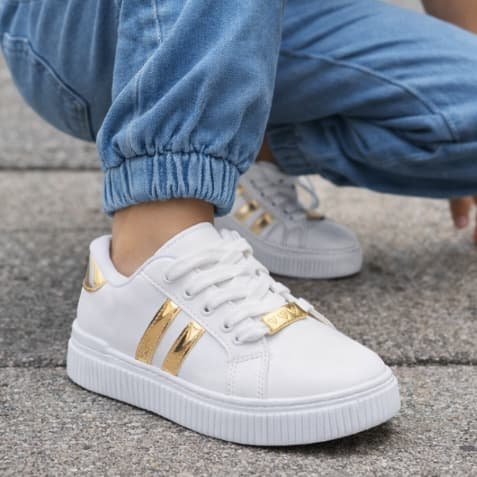 Tênis Infantil Menina Casual Branco Dourado Moda Elegante 28 ao 36