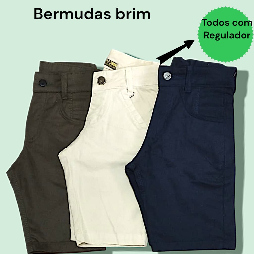 BERMUDAS INFANTIS MENINO MASCULINO BRIM CONFORTE , 01 AO 16 ANOS COM REGULAR E ELASTANO,
