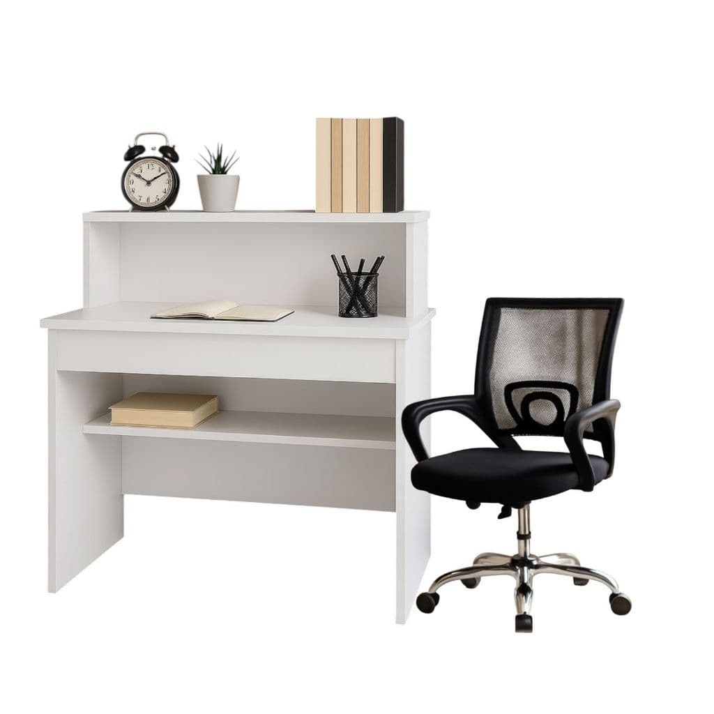 Kit Mesa Escrivaninha P/ Computador Organizador E Cadeira de Escritório Mash Ergonômica