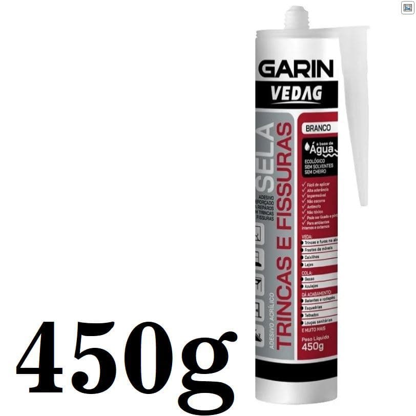 450g Sela Trincas e Fissuras Branco - Uso em Trincas, Paredes, Tetos, Telhados, Cola Gesso, Rodapé, Alvenaria, Reformas