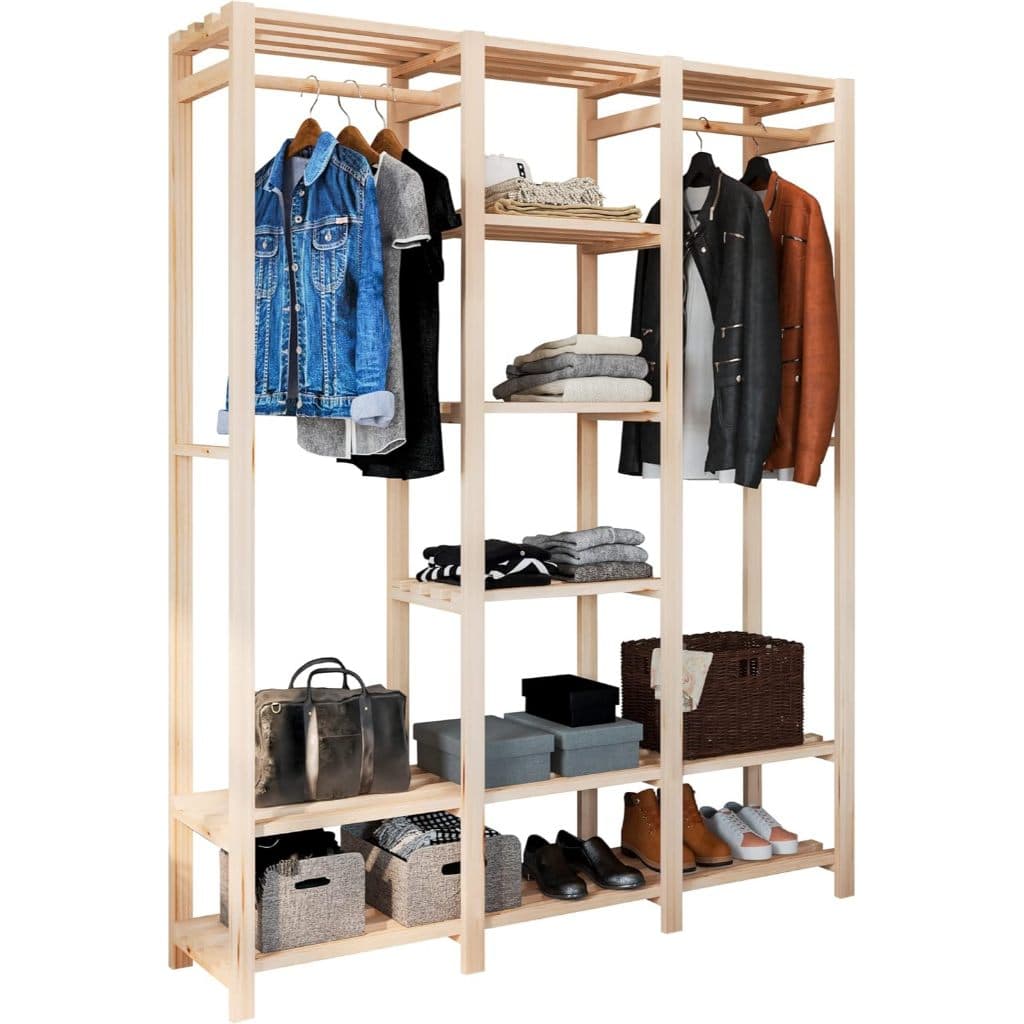 Arara de Madeira com Três Níveis | Organizador de Roupas para Quarto e Closet