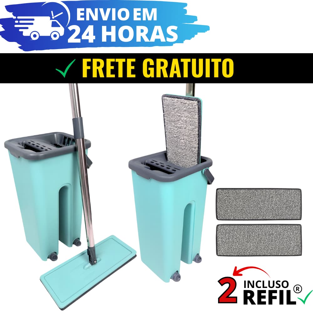 Flat Mop 2 Refis Esfregão Com Balde Rodo Mágico Lava Seca Tira Pó REFORÇADO