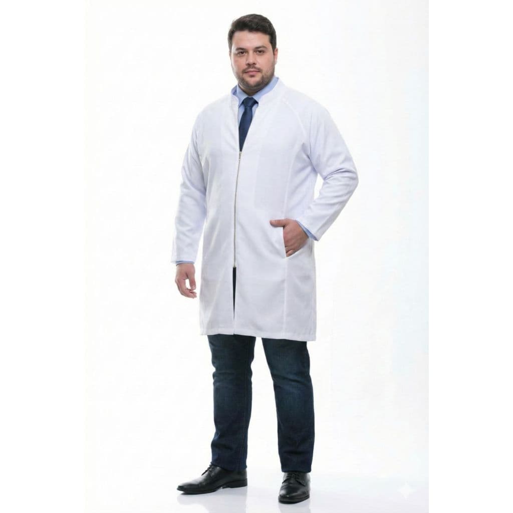Jaleco Masculino Branco com Zíper Viena Plus Size Gardenia Jalecos