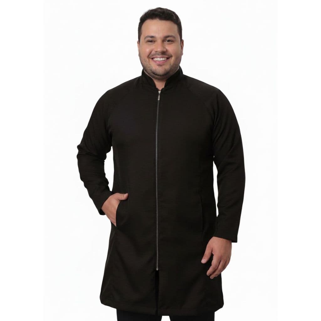 Jaleco Masculino Preto com Zíper Viena Plus Size Gardenia Jalecos