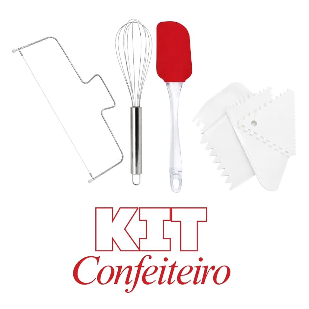 Kit Confeitaria para Bolos 7 Peças com Espátulas, Fouet em Aço Inox e Cortador/Nivelador Profissional