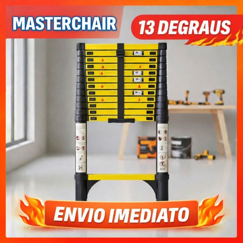 Escada Telescópica Alumínio 13 Degraus 3,80m Compacta e Extensiva Masterchair