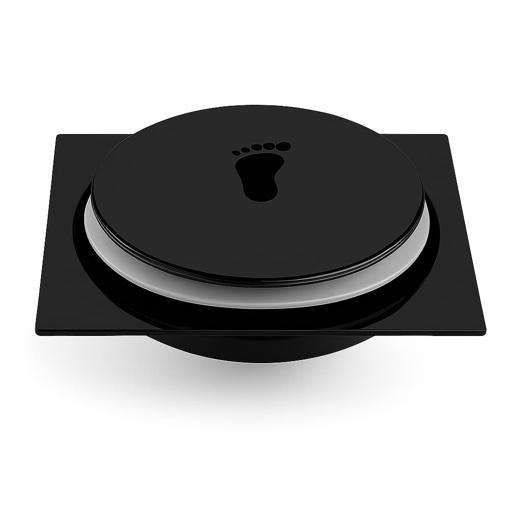 Ralo de Banheiro Piso Chão Click Inteligente quadrado 10x10 Cm Inox Metal Preto Fosco Anti Inseto Aço