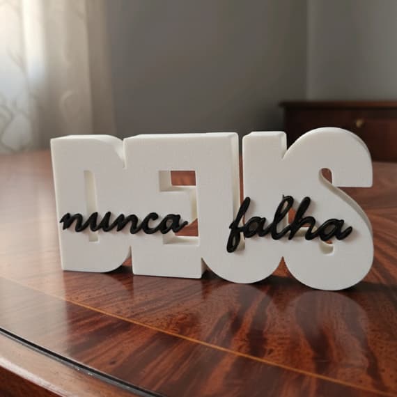 DEUS NUNCA FALHA - Enfeite Decorativo Mesa Sala Quarto Presente Cristão Religioso Premium