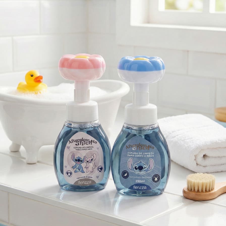 Espuma de Limpeza para Corpo e Mãos Stitch Disney com extrato de Mirtilo - Fenzza 280ml
