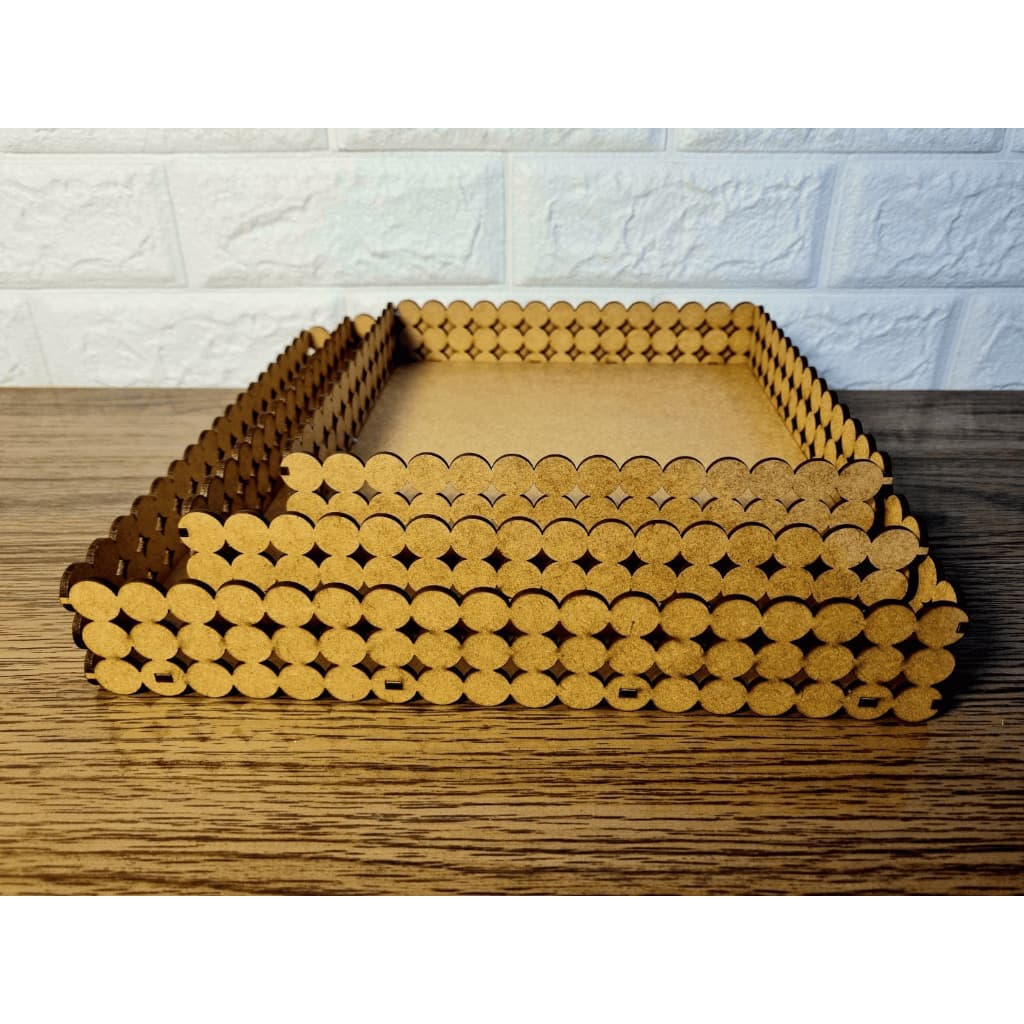 Trio Bandeja Quadrada Decorativa MDF Mesa Cesta Festa Decoração