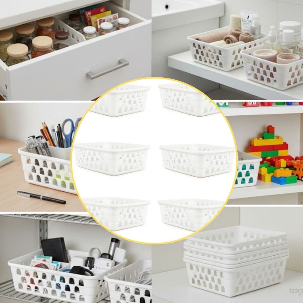 Kit 6 Cestos Multiuso Organizador Médio 20x15,5x6,5Cm Branco