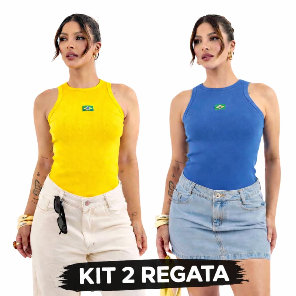 Kit 2 Regatas Femininas Brasil Copa Básica Ribana Canelada Promoção