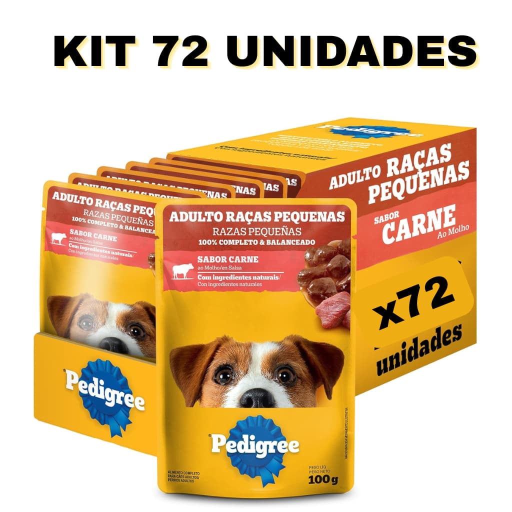PEDIGREE SACHÊ RAÇAS PEQUENAS CARNE 100G KIT 72 UND CX ORIGINAL DE FÁBRICA PROMOÇÃO