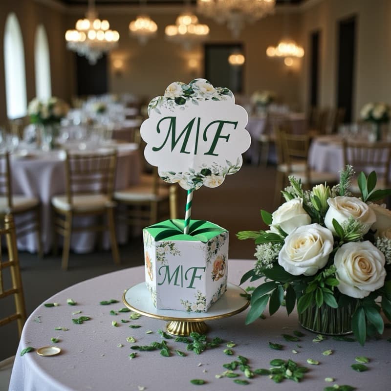 Centro personalizado para casamento verde