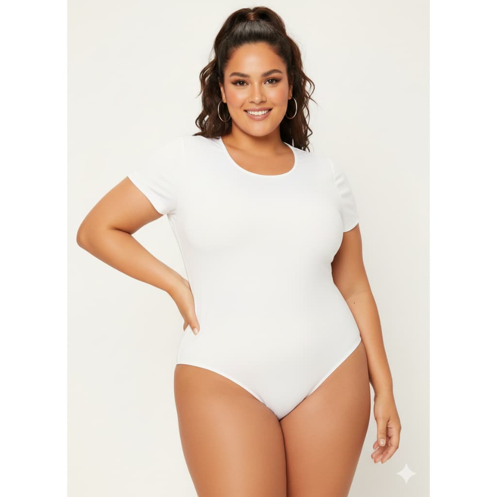 Body Plus Size com Gola Careca e Manga curta P ao G4