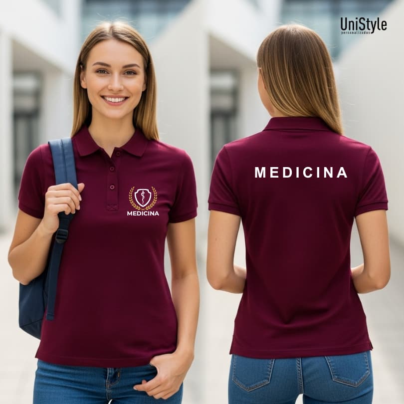 Camisa Gola Polo Medicina Profissões Unissex e baby Look Brasão em Malha Piquet Premium
