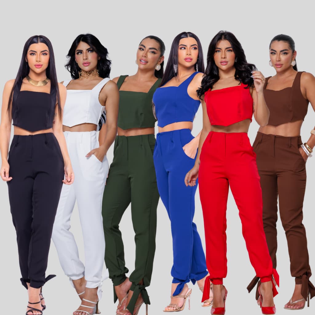 Conjunto Feminino Social Alfaiataria Premium Cropped e Calça Elegante 2026