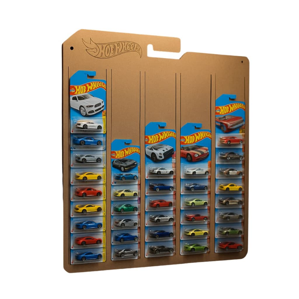 Porta Expositor para Carrinhos Decorativo Miniaturas em cartelas 60x58cm 1:64 Madeira MDF