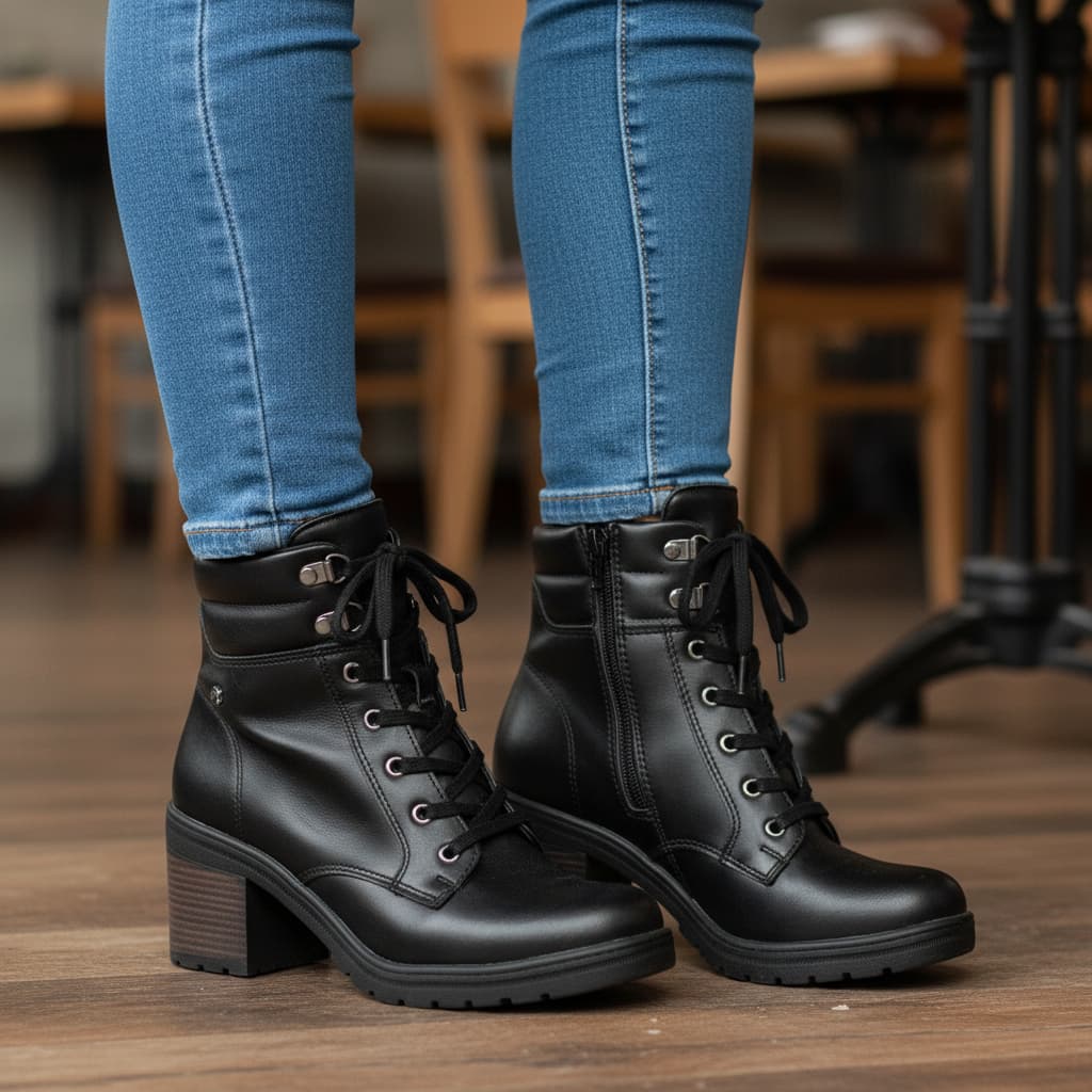 Bota Feminina Moderna Elegante Com Salto Bloco e Zíper Lateral