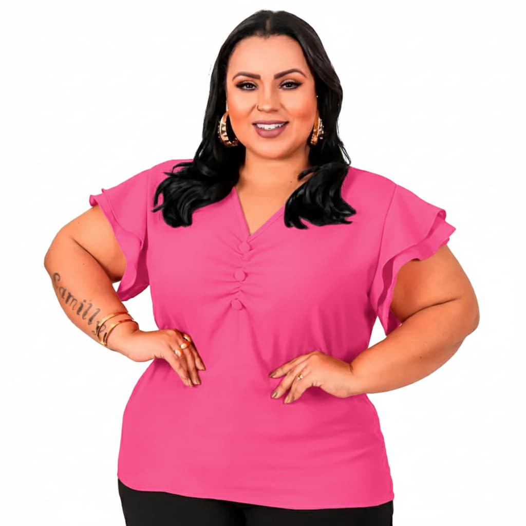 Blusa Camisa Social Feminina Plus Size Com Botão Soltinha Não Amassa Tecido Duna