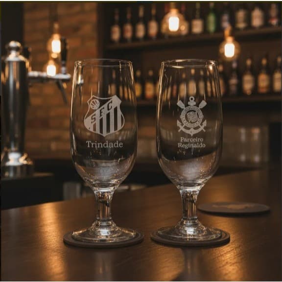 12 Taça para Cerveja em vidro Personalizada Jateada à Laser