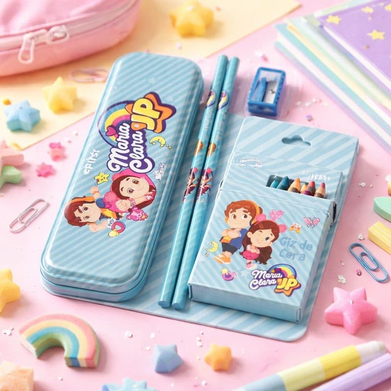 Kit Escolar Completo Maria Clara e JP –Material Escolar Estojo Acessórios Lápis Giz Canetas Cadernos