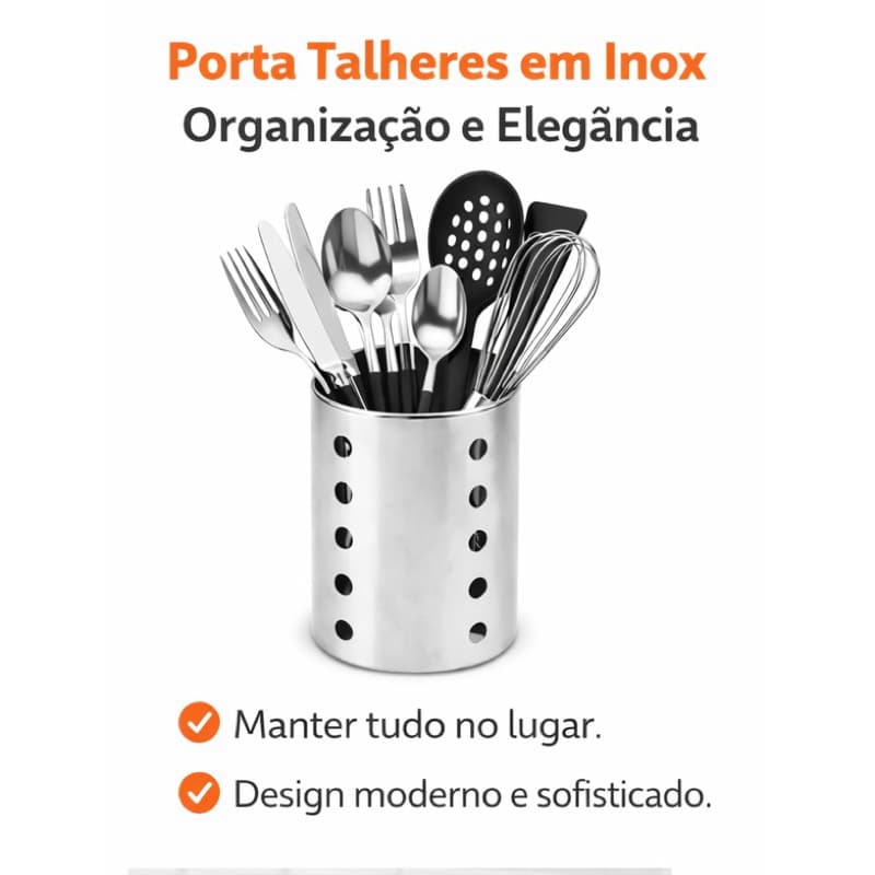 Porta Talheres em Inox Organizador de Cozinha Original Line - Prático, Elegante e Durável