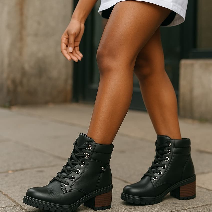 Bota Feminina Salto Bloco Confortável Colarinho Acolchoado
