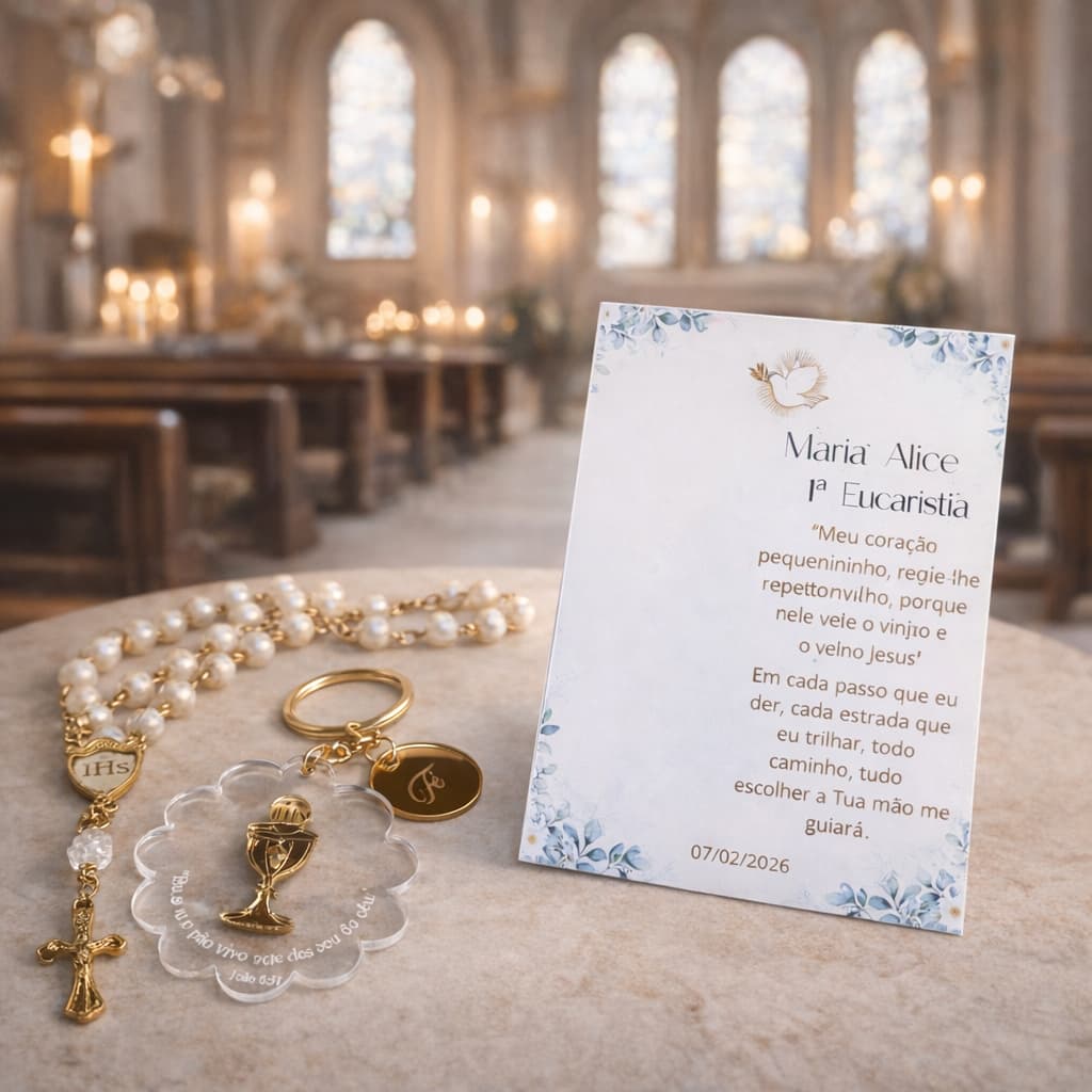 Chaveiro Religioso Primeira Eucaristia Dourado Fé Cálice Lembrança Especial