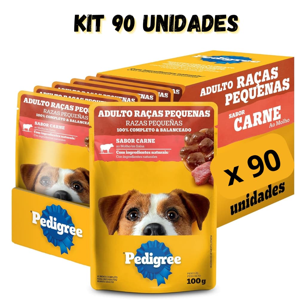 PEDIGREE SACHÊ DOG RAÇAS PEQUENAS CARNE 100G KIT 90 UND PROMOÇÃO