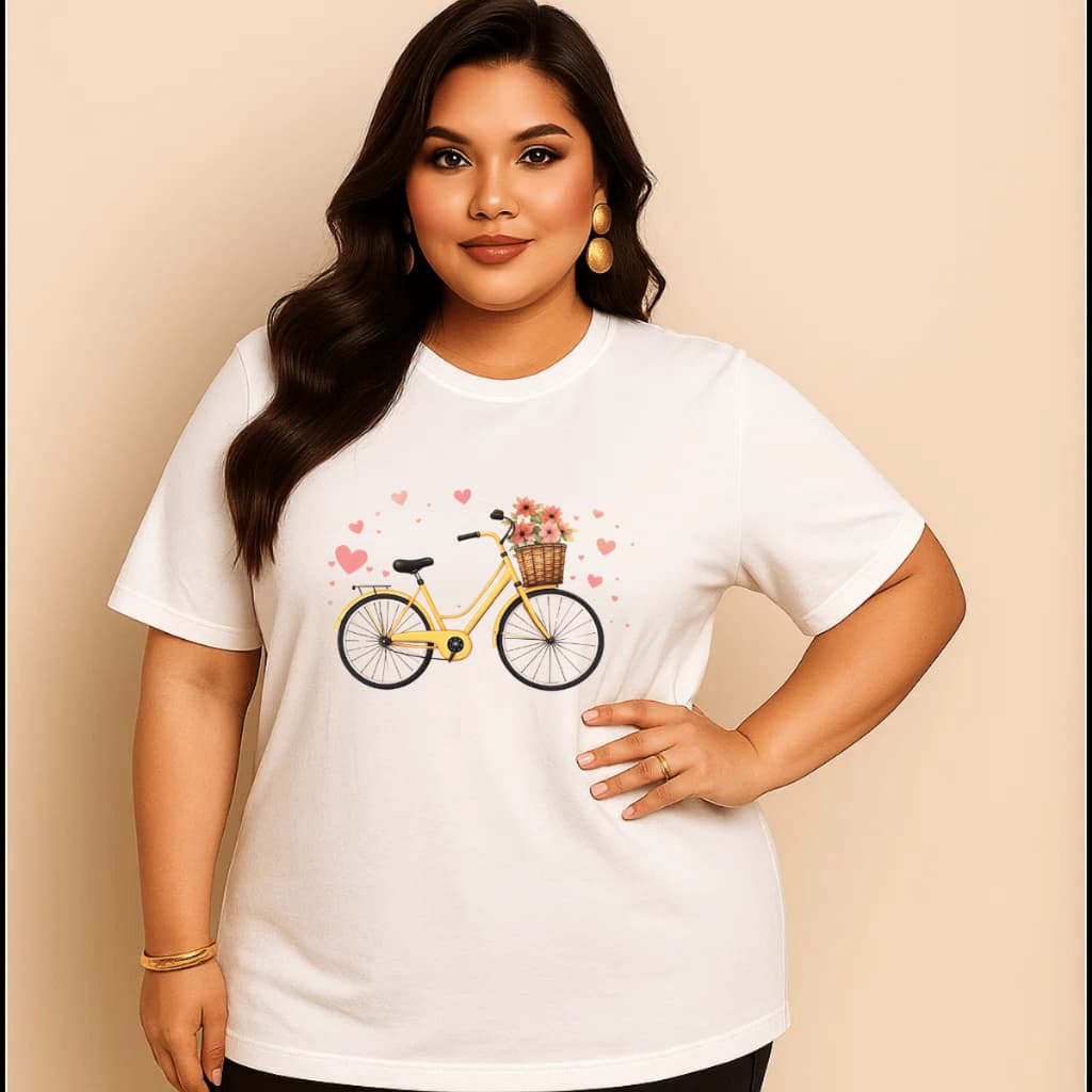Camiseta Plus Size Feminina Estampada Do P Ao G5 Bicicleta Academia Treino 100% Algodão Premium Verão
