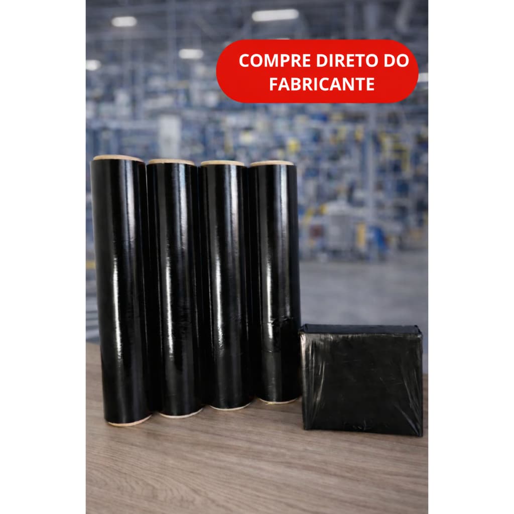 Bobina Filme Stretch Preto 50cm x 20 Micras - Para Embalagem, Mudança, Paletização e Correios - Kit 1, 2 ou 4 Unidades