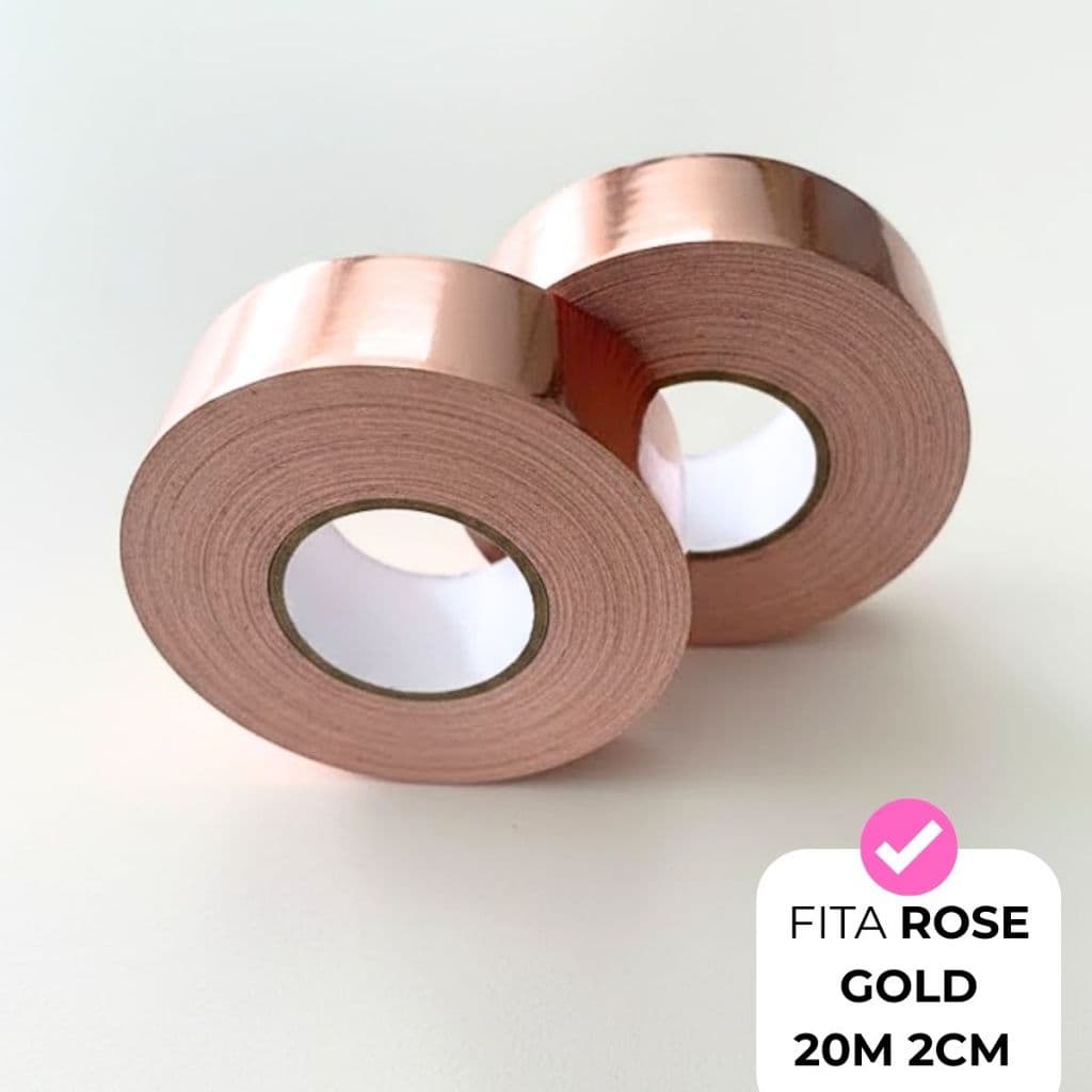Fita Lisa Rose Gold Metalizada Adesiva Ideal P/ Paredes Festas Colagens Decorações Pisos 20M 2CM