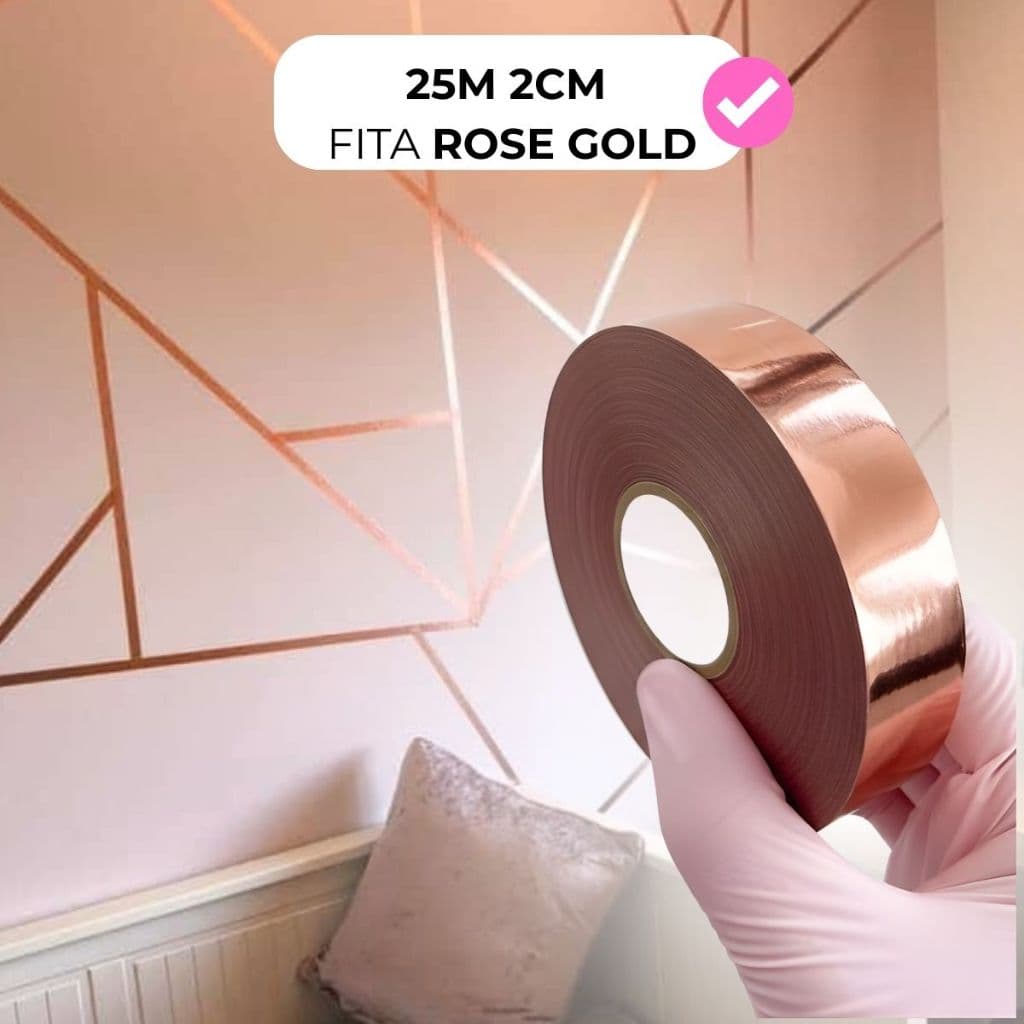 Fita Rose Gold Lisa Autocolante Removível Uso Em Paredes Colagens Tetos Pisos Decorações Festas 25M 2CM