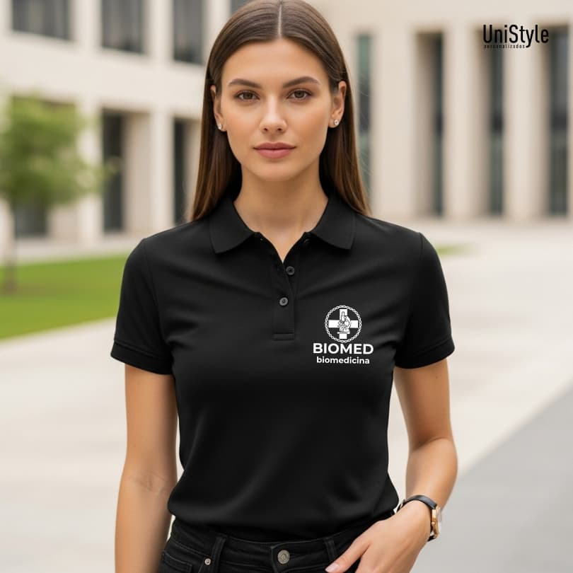 Camisa Gola Polo Biomedicina Profissões Unissex e Baby Look Abreviação em Malha Piquet Premium