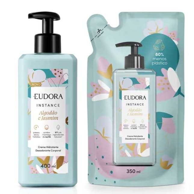 Eudora Instance Algodão e Jasmim - Creme Hidratante Desodorante Corporal 400ml+ Refil Algodão e Jasmim 350ml-ORIGINAL